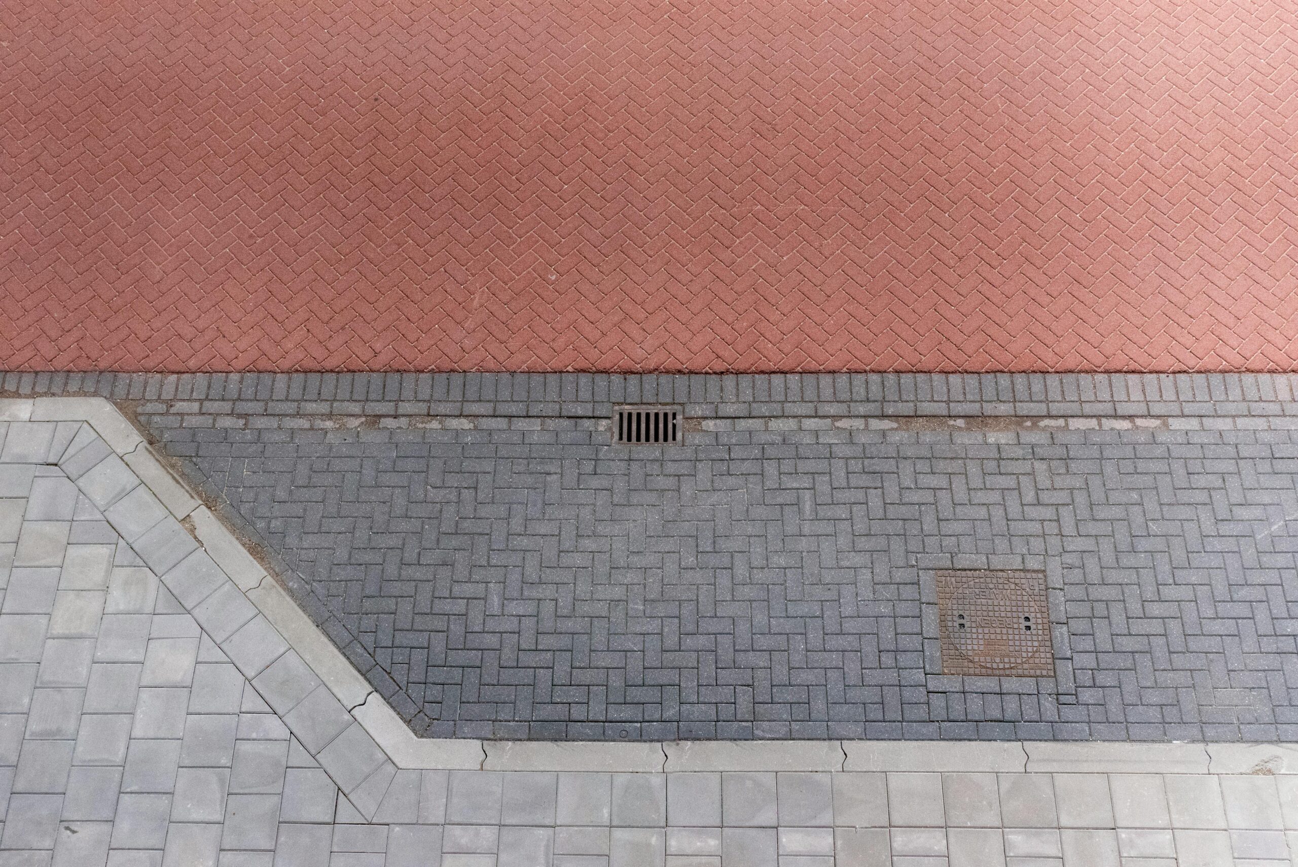 Overhead shot showing diverse paving patterns in vibrant colors.